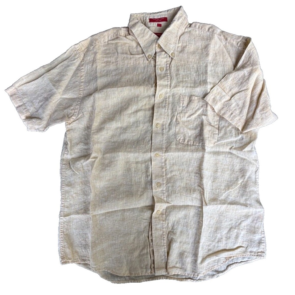 Oscar de la Renta Shirt Mens Large Yellow 100% Linen
